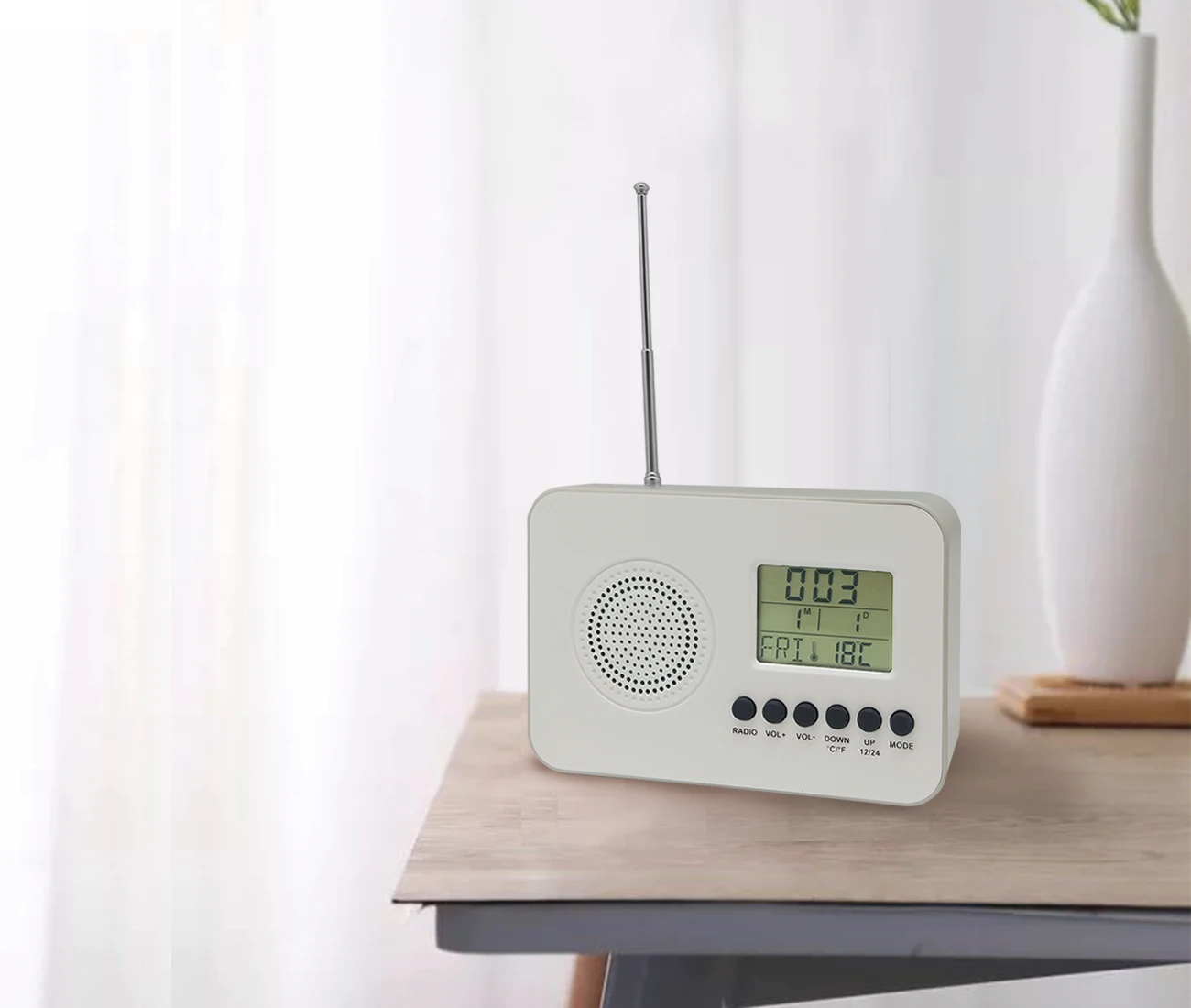 Оптовая продажа, современные прикроватные Цифровые портативные FM-радио часы с дисплеем даты температуры