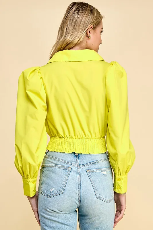 Cropped Top With Rhinestones Elastic Waistband Puffed Sleeves Self-tie Front Sexy Summer Party Style With Woven Weave - Image 4