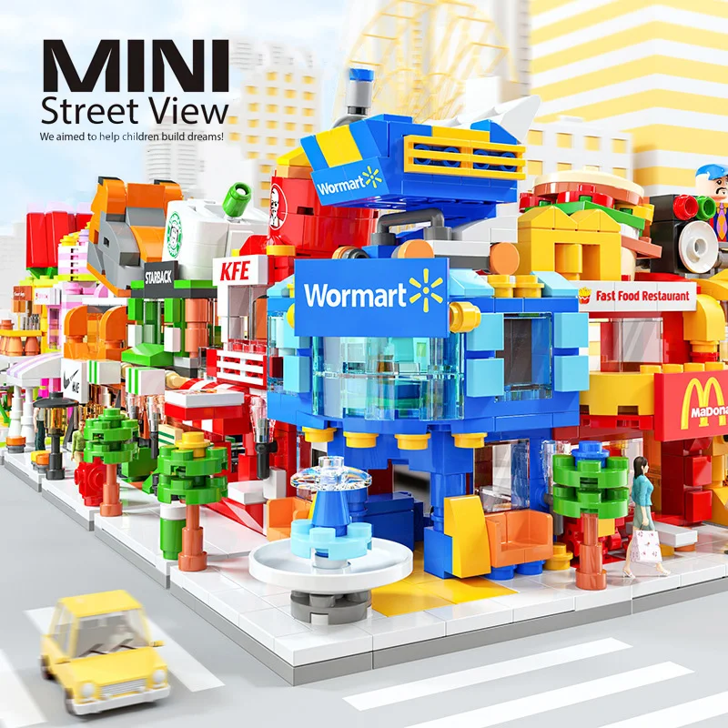 2024 Mini Shop Business Street View Series Educational Construction Toys City Building Block Sets mini Model Brick Toy For Kid