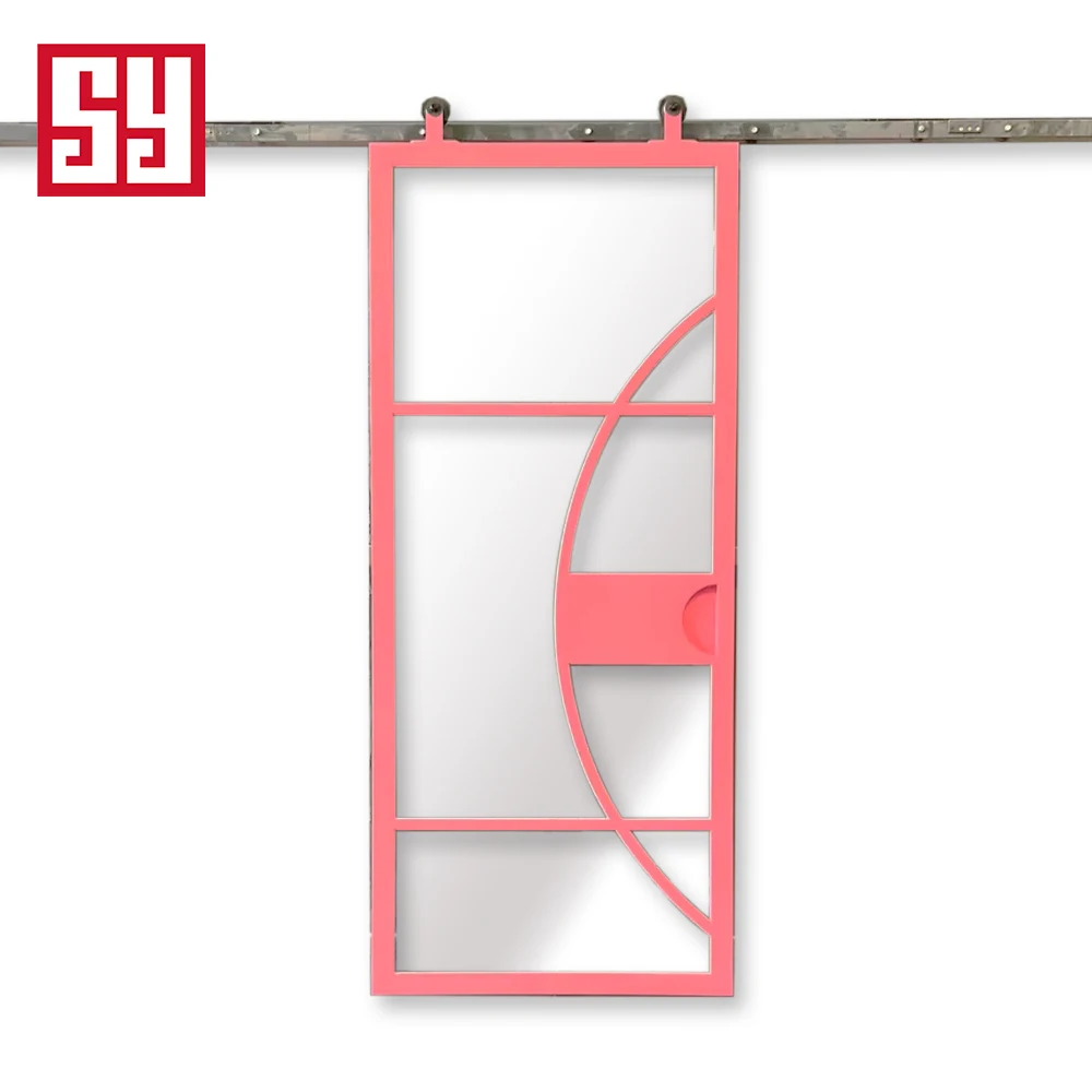 Modern  French Iron Ghost Door Sliding Gate with Various Glass Options for Bedroom Dining Room Bathroom Living Room