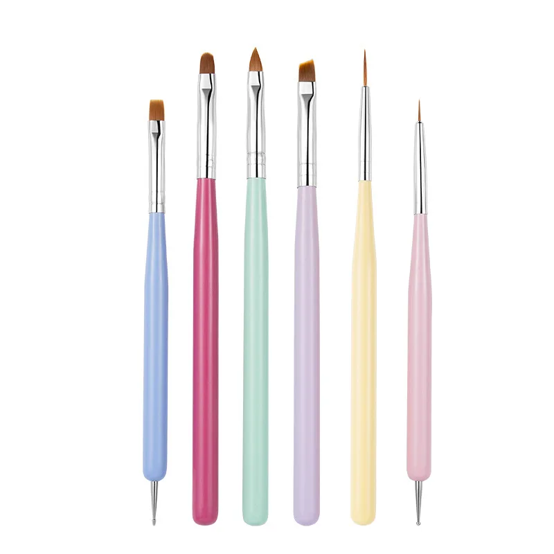 New Arrive Colorful Liner Painting Nail Acrylic Brush for Professional Salons DIY Art 6pcs Wooden Handle Pen Set