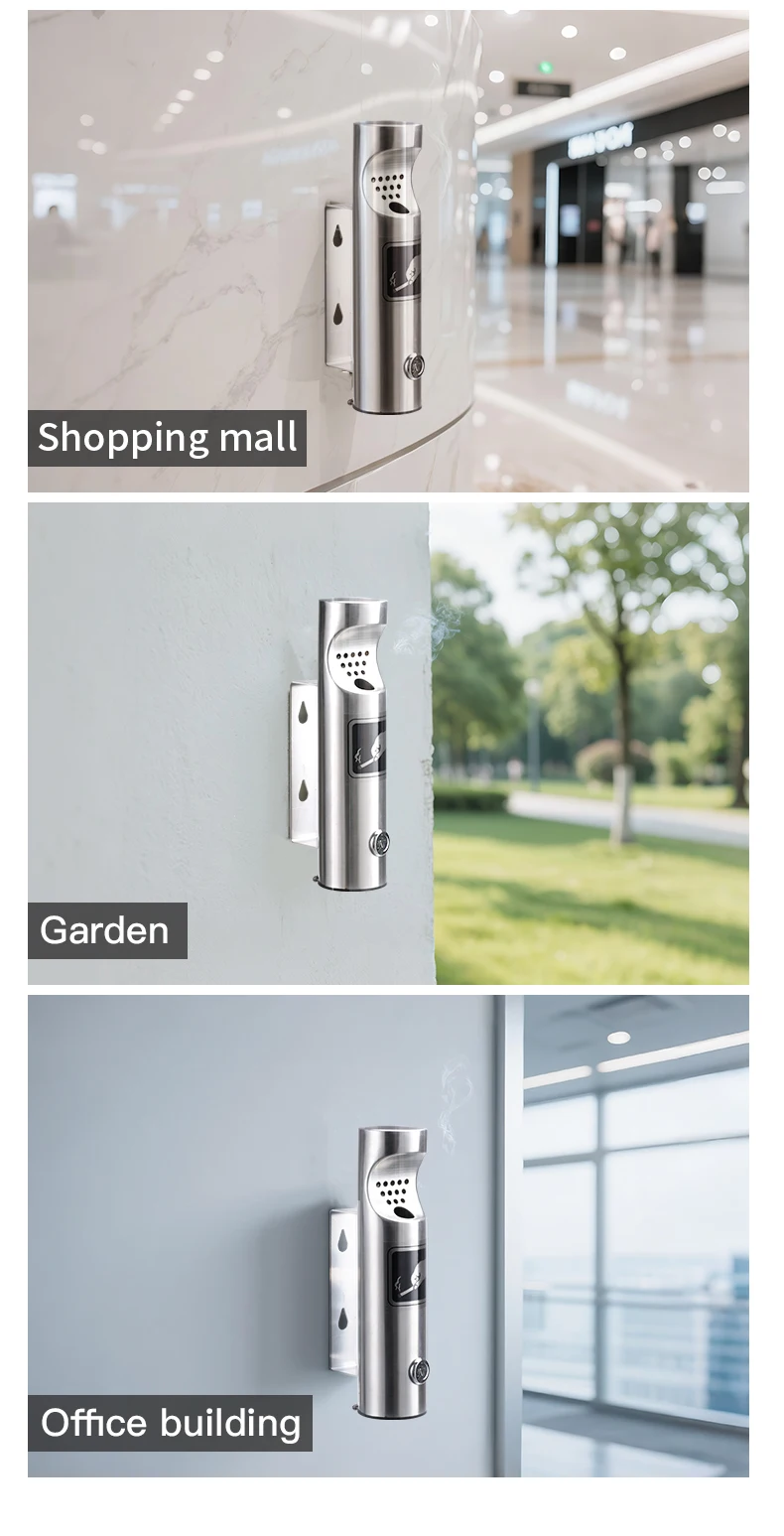 Wall Mounted Ashtrays for Outdoors Ashtray Stainless Steel Wall Ashtray with Lock for Patio, Restaurant, Hotel