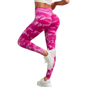 Women's Yoga Leggings Hot Pink Tie Dye Color Block  High Waist High Elastic Breathable Butt Lifting  Full Length Pants