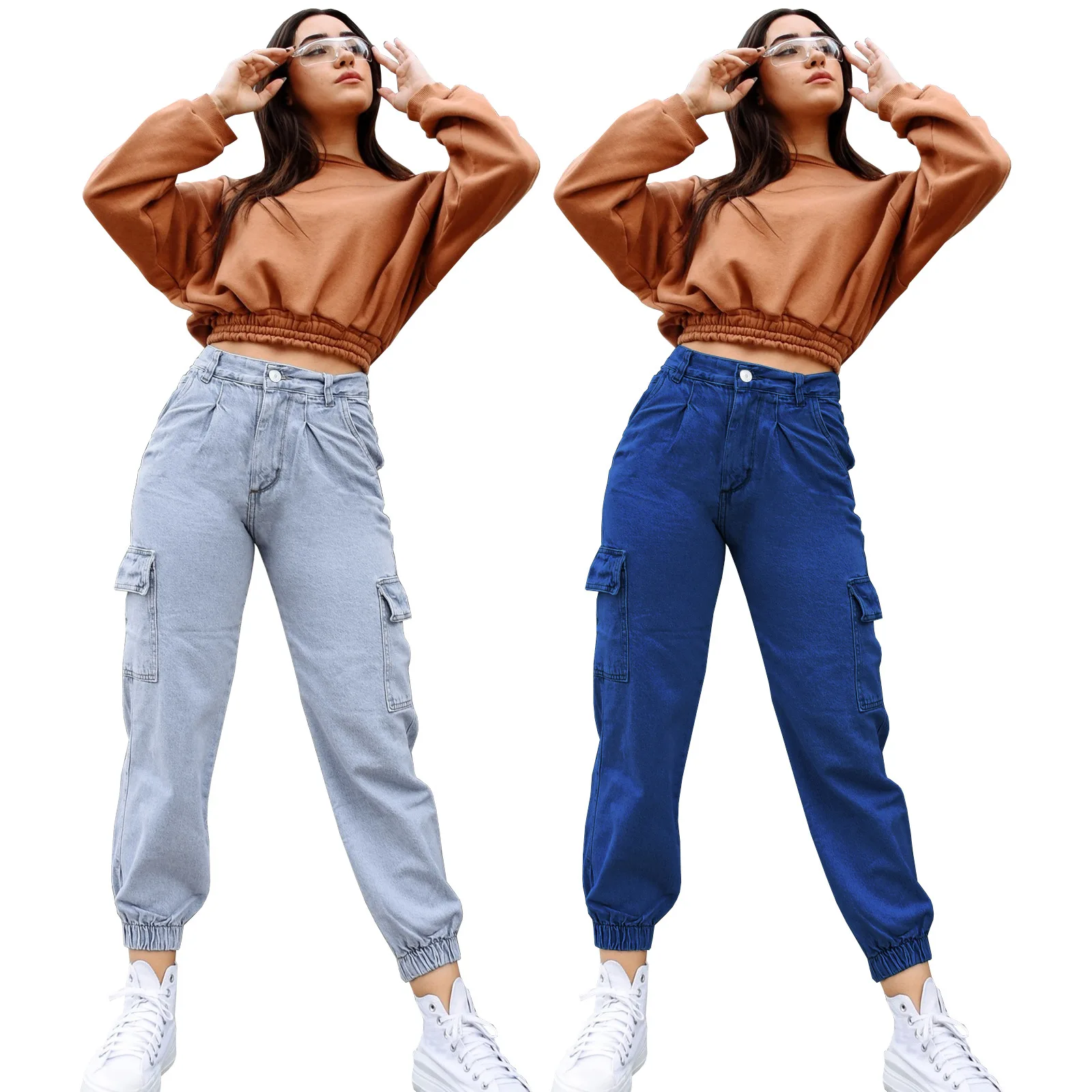 RQYYD Plus Size Cargo Pants Women Casual Loose High Waisted Straight Leg  Baggy Pants Trousers with Multiple Pockets(Brown,S) - Walmart.com