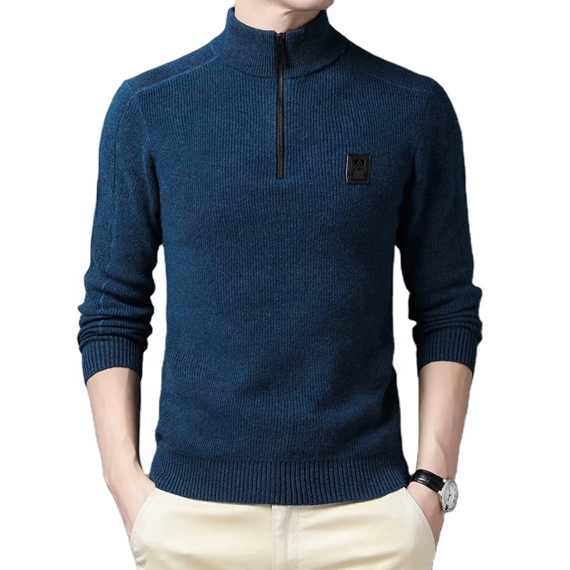 Vertical Zipper,Chest Mark Wool Sweater 