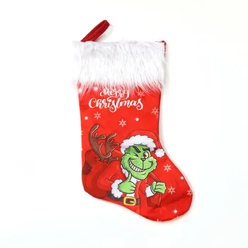 Adoros De Navidad Custom Size Plush Red Christmas Stockings Xmas Gift Candy Bag and Tree Decorations Supplies