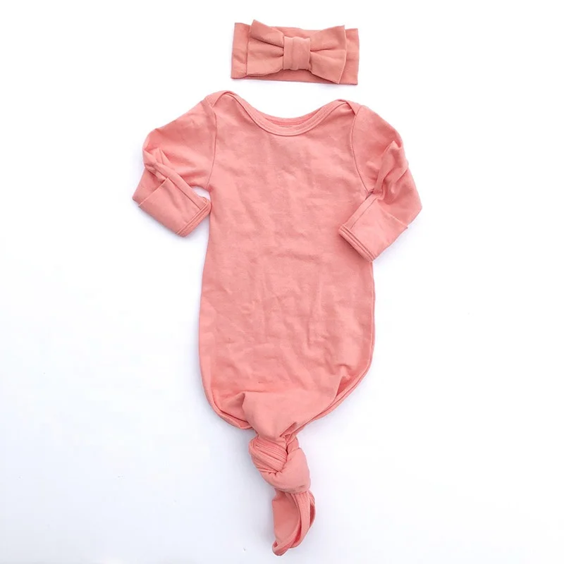 Узелковое детское платье, комплект платья для сна, шапка/повязка на голову 0-3 м