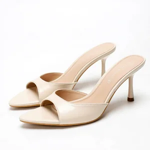 4302A-17 Fashion Sexy Open Toe Slipper Sandals for Ladies Thin Heel Slides Pointed Toe Light Weight for Spring Autumn