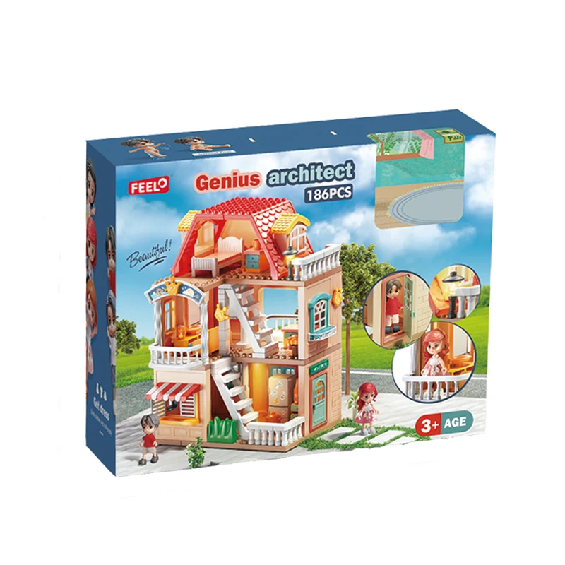 FEELO 186pcs Wisdom Building Block Toys High Quality Educational Toys DIY  Villa Building Blocks Puzzle Creative Design for Kids