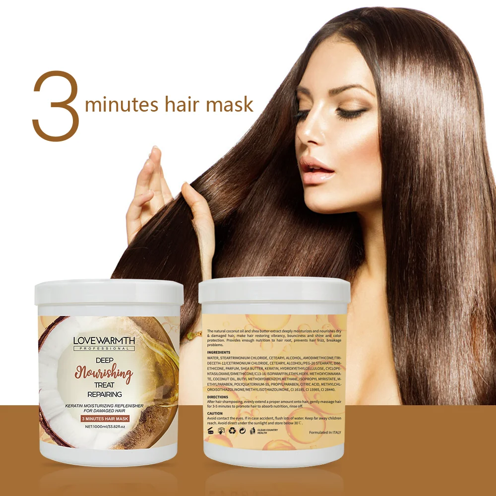 
 1000ml hair mask jar Deep Repair Damage Hair Treatment Keratin Shea Butter Coconut Hair Mask/Masque  