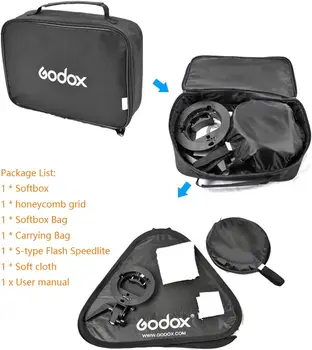 GODOX 50x50cm Bowen Mount S-Type Bracket Folding Storage Softbox with Honeycomb Grid + Carry Bag detail image