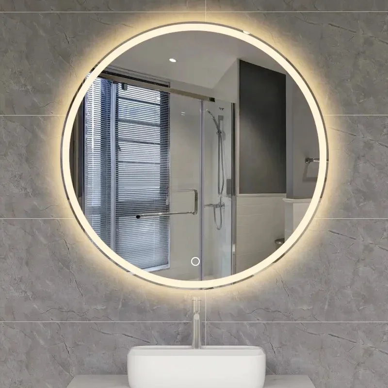 product modern anti fog touch switch round led bathroom vanity mirror for home decorative-2
