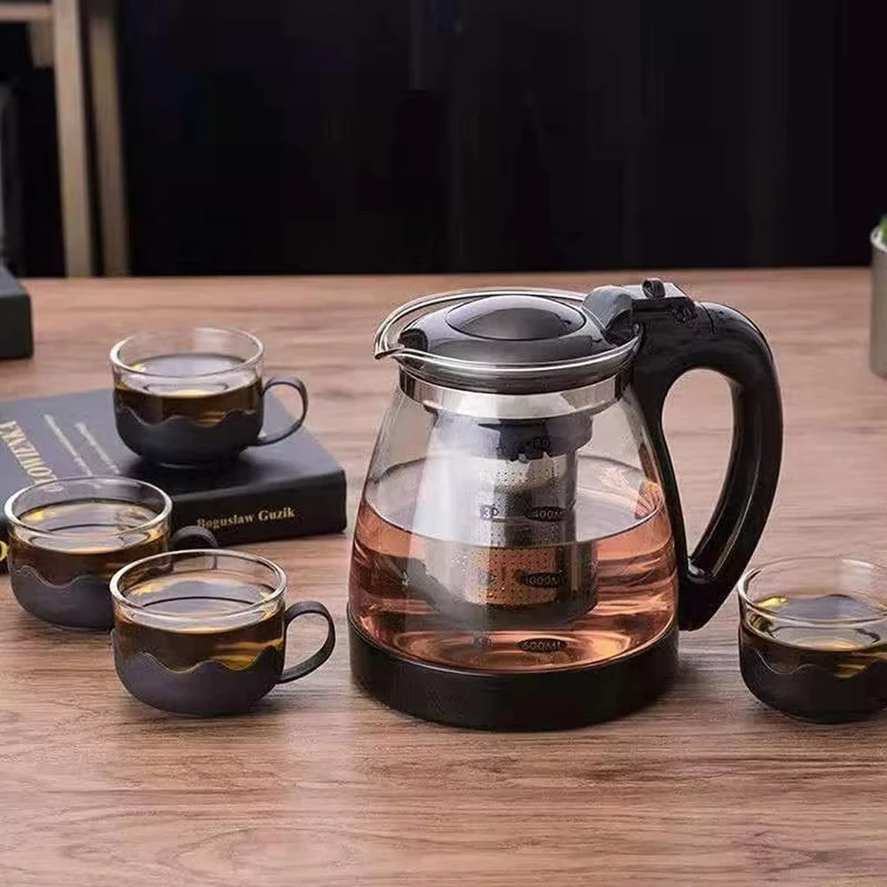 Pyrex Unbreakable Glass Teapot with Strainer Convenient Indoor Office Coffee & Tea Set for Home Use