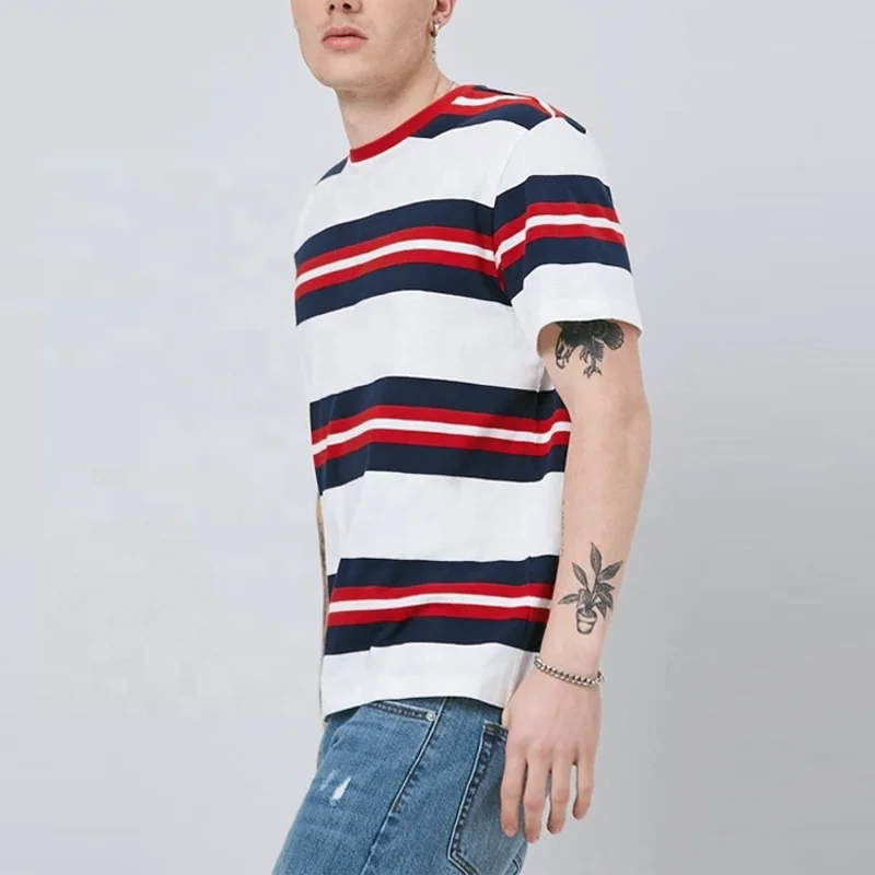 JL1129B Fashion Mens Short Sleeve Multicolor High Quality Striped T Shirt for Men