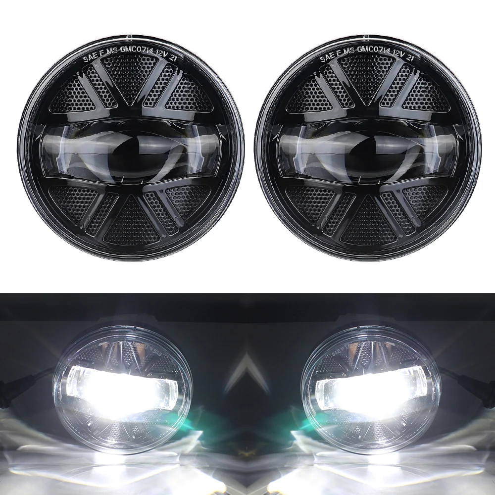 Pair 24W Round LED Fog Light Front Bumper Lamps Fit For GMC Sierra 1500 2500HD 3500HD 2007-2013