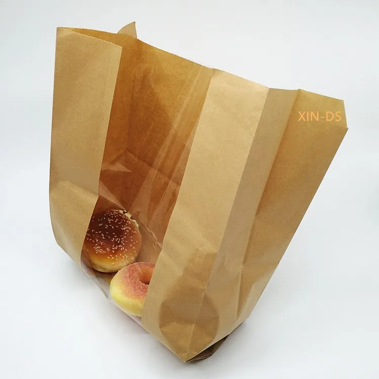 Custom print food packaging kraft paper bag with window for bread