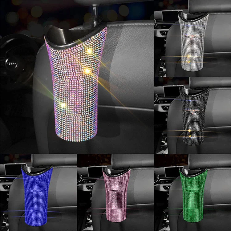 Glitter Headrest Garbage Can Universal Trash Bin Dustbin Organizer Container Multi Hanging Storage Box Bling Car Umbrella Holder
