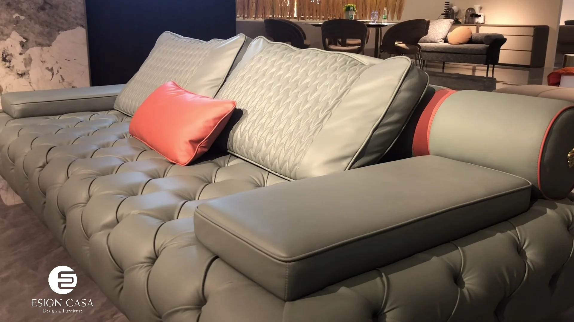 Modern Germany Living Room Leather Sofa With Gold Plated Stainless