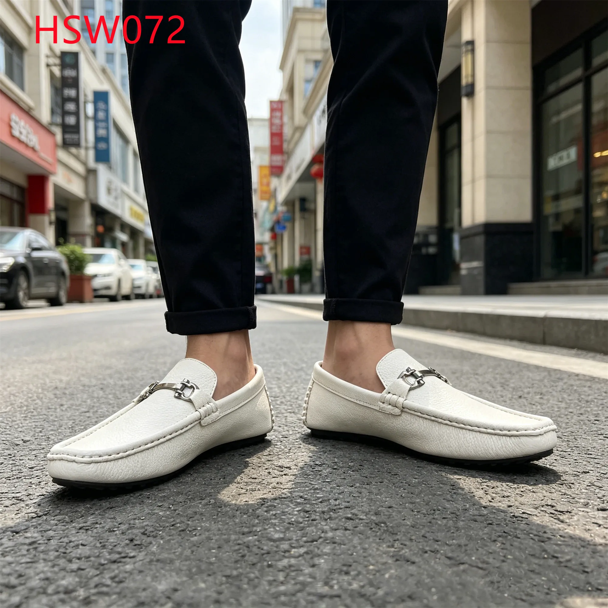LXG,Dockside Fishing White Moaccsin Shoes with Buckle Full Natural Cow Leather Lining&insole Deck Shoes Popular in Spain HSW072