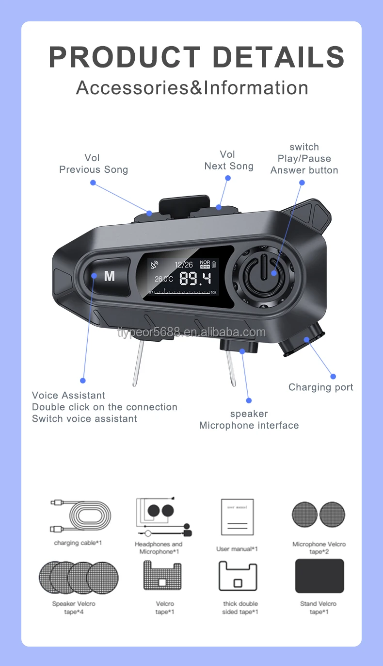 product tiypeor motorcycle headphones helmet wireless headset with led screen fm radio waterproof noise reduction bluetooth intercom-10