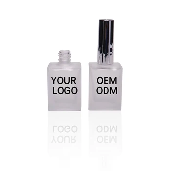 Luxury 5ml-50ml Frosted Gel Glass Bottles Square Refillable Packaging for Nail Polish Oil Empty with Brush
