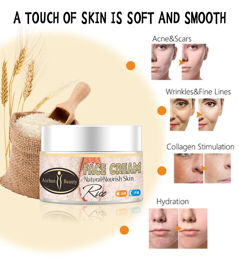 Aichun Beauty Moisturizing Face Cream Organic Rice Whitening Anti-aging Repair Day and Night Cream for Face