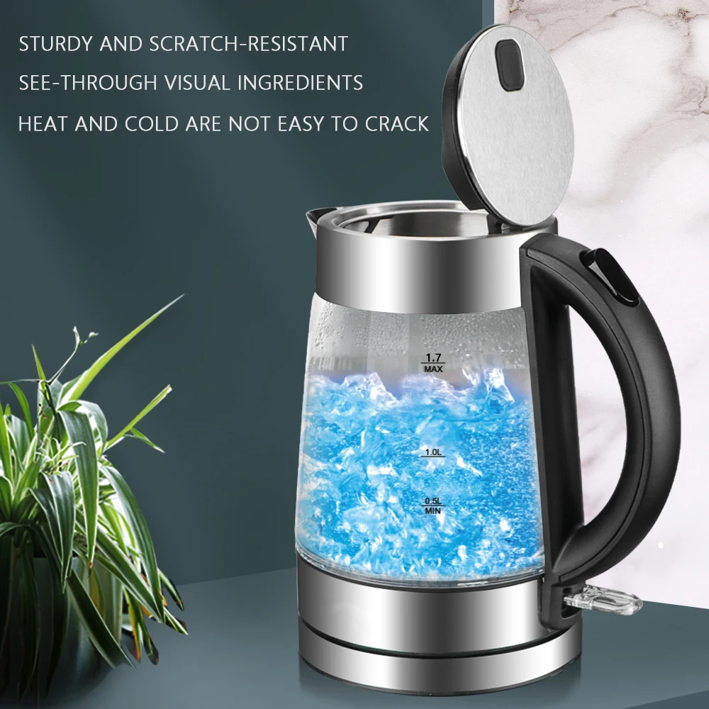 High Borosilicate Glass Electric Water Kettle 1.7 Liter Cordless Hot
