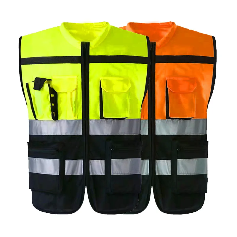 High Visibility Reflective Vest Jacket Multi Purpose Patchwork Safety ...