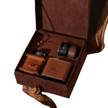 Sense of luxury, business leather hand souvenirs, coffee cup + grinder combination, business gifts