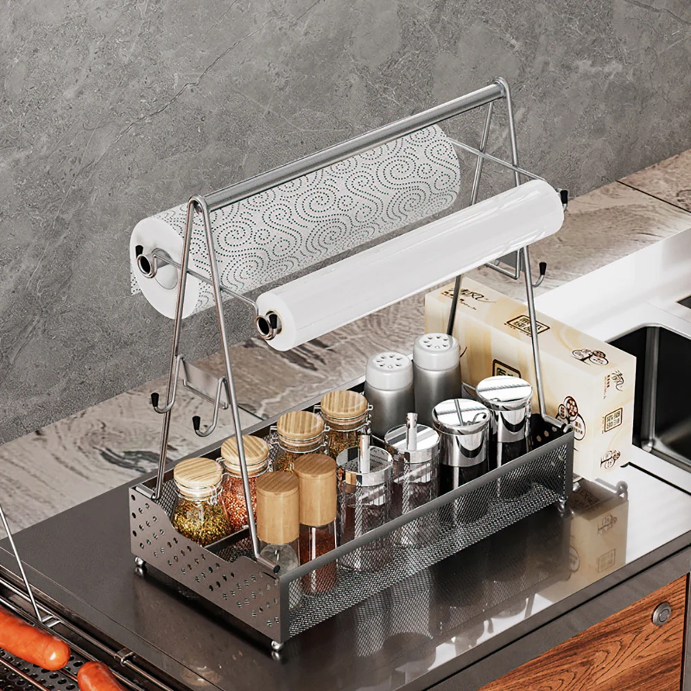 Kitchen 2 Tier Picnic Condiment Caddy Foldable Tabletop Storage Wire