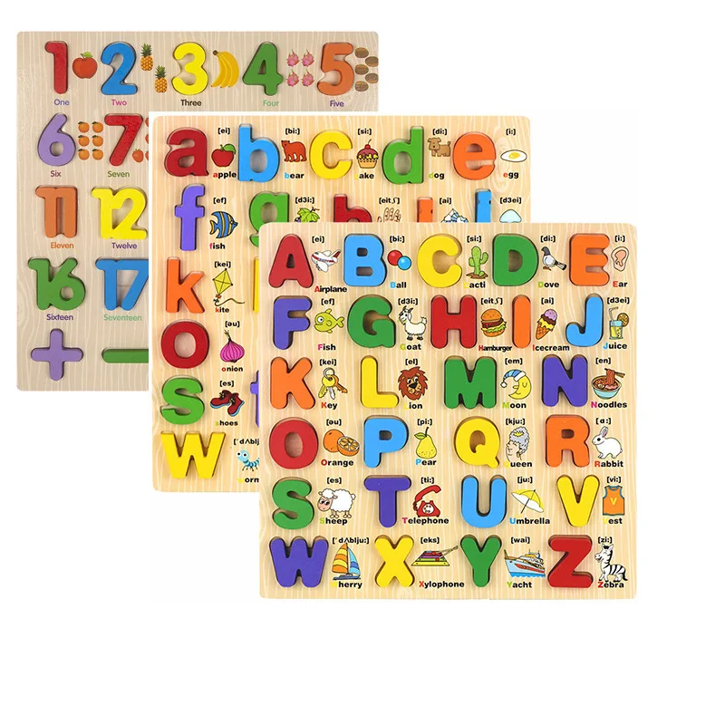 Wood Early Educational Learning Toys Gifts Montessori Toys Number Alphabet Cognition Wooden Jigsaw Puzzle