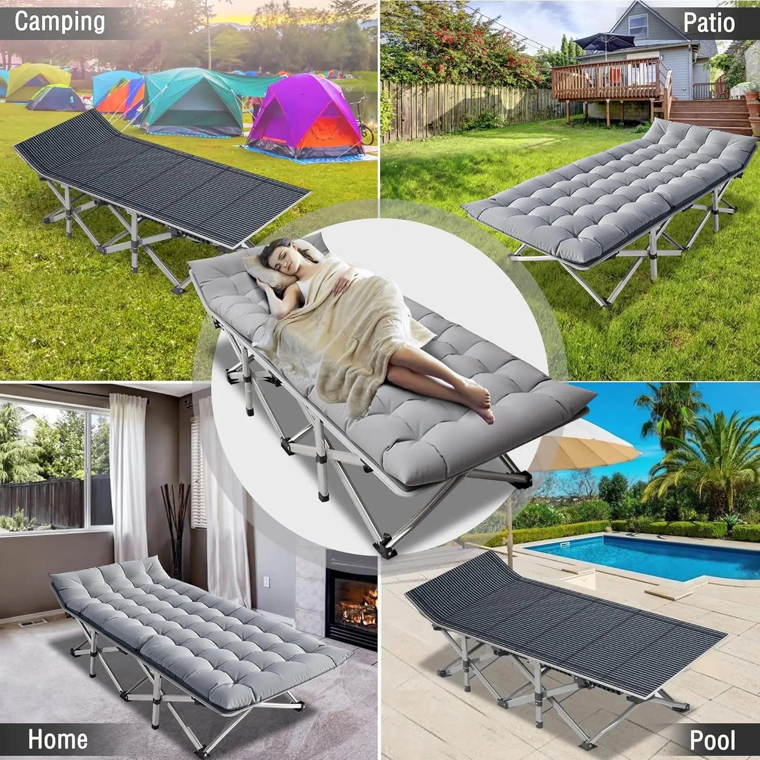 Portable Folding Camping Beach Bed Cot Metal Single Metal Sale Adult ...