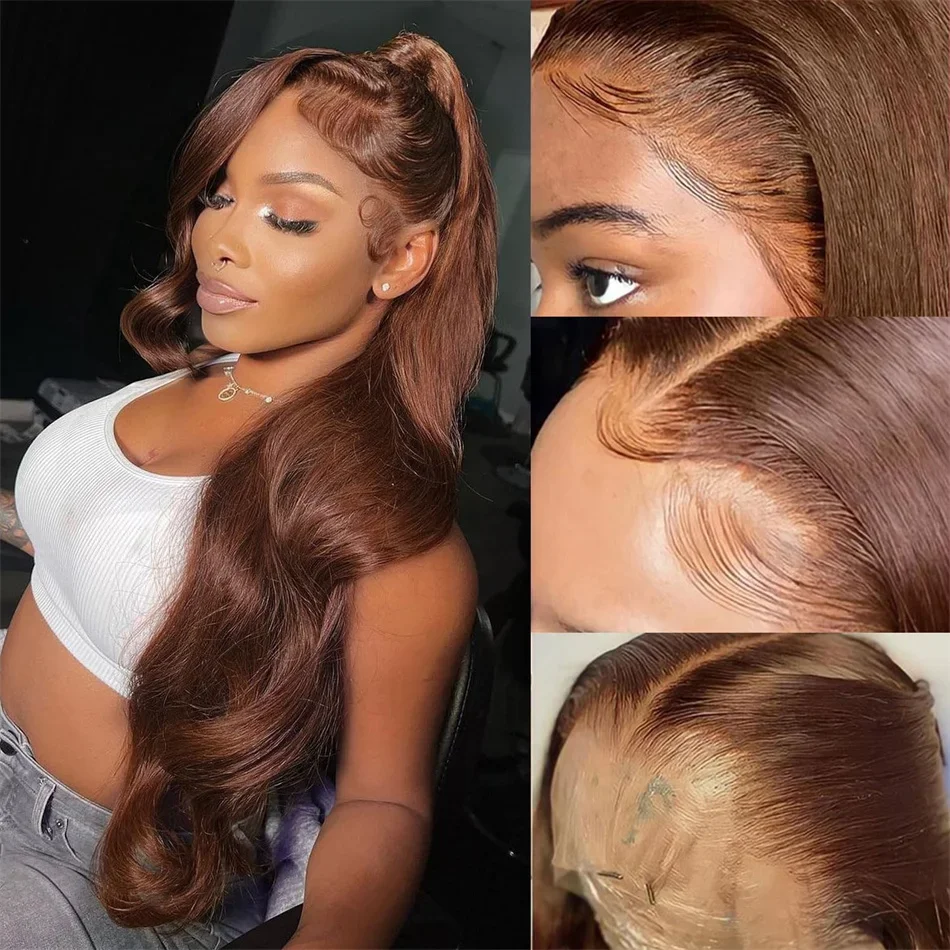 Parrucche per capelli umani con pizzo frontale color cioccolato 4x4 Body Wave per donne_voghion.com