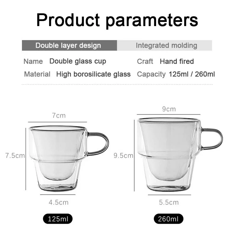 Eco Friendly Modern Design Double Wall Glass Coffee Cup Suit for Tea/Milk/Beer iced Coffee Cup