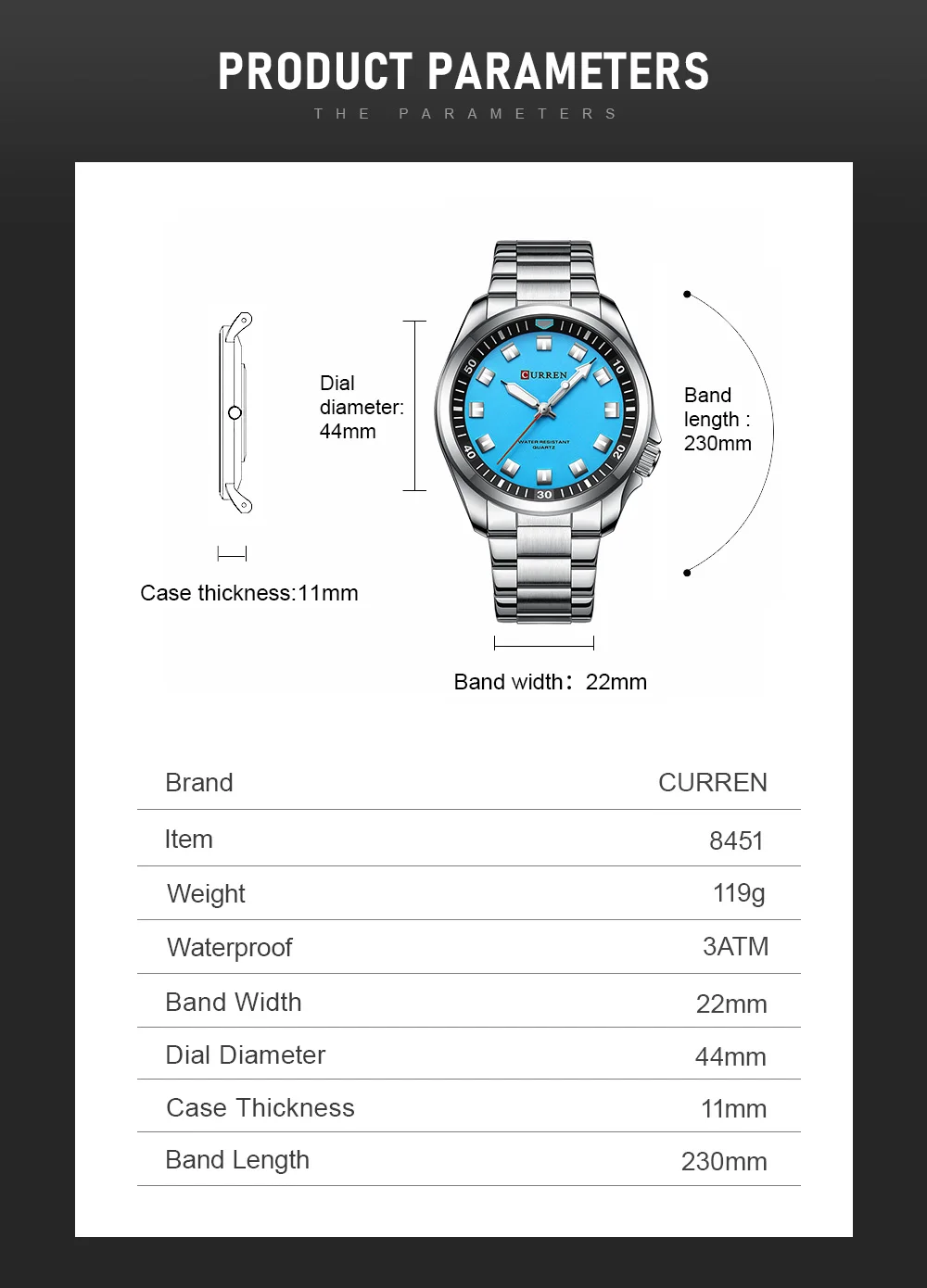 CURREN 8451 Original Watch for Mens Quartz Watches Stainless Steel Band Luminous Wristwatches Chronograph Luxury Wrist Watch