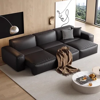 Italian electric sofa bed living room multi-functional dual-use small apartment 2023 New genuine leather summer picture big blac