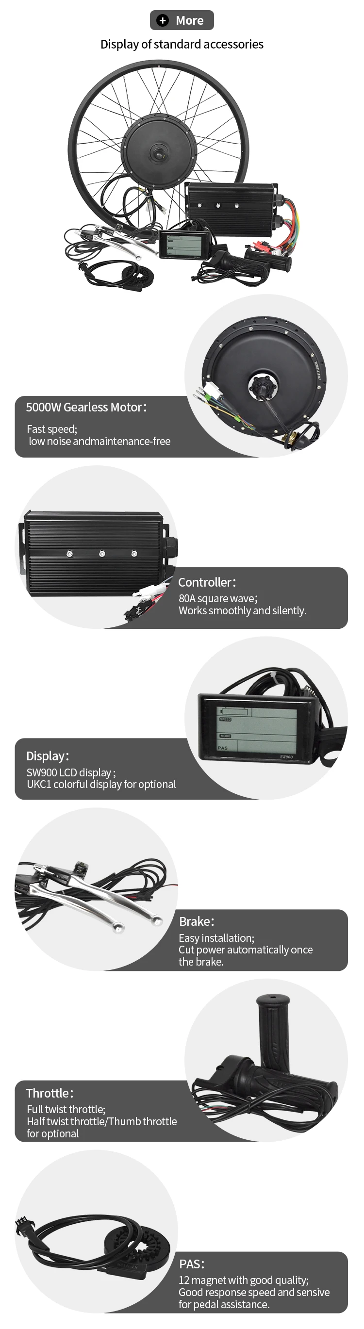 Big Power Hub Drive Ebike Conversion Kit 5000w 72v Motor Kit Conversion