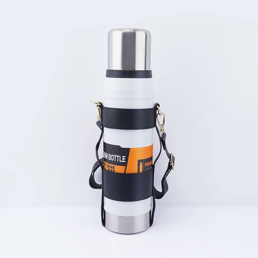 Customization Portable 1L Large Capacity  Double Wall Vacuum Flask Insulated Tumbler with Leather Rope