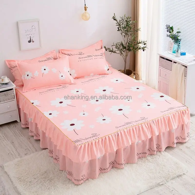 39 Colors Bed Skirts Set Double Layer Bedspread Floral Printed Bed