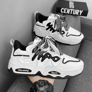 Men's Trendy White Sneakers for Spring Autumn Breathable Thick-Soled Casual Running Shoes with Mesh Lining Torre Shoes for Men