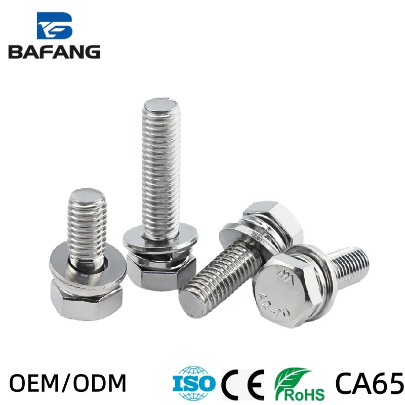 304 Stainless Steel Class 4.8 & 6.8 Screw Nut Set Hex Head Bolt Plain Finish Flat & Spring Washers