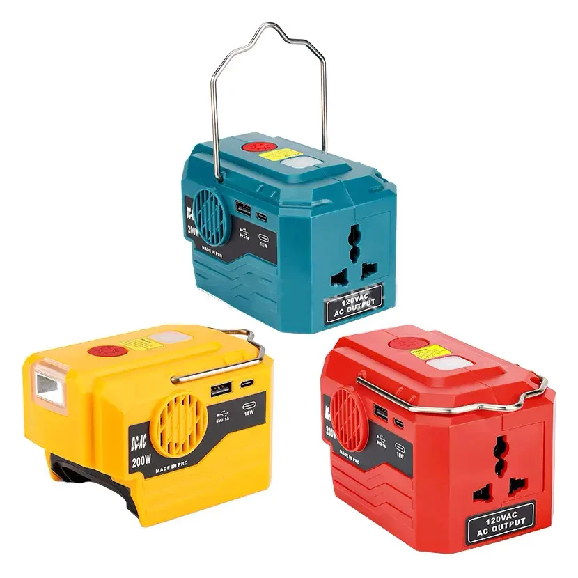For Dewalt Battery DC 18v to AC 110v 220v Output Inverter Generator with USB Charger Adapte Cordless Power 200W Inverter