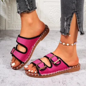 Cross-border for Women's Foreign Trade 2026 Spring Summer New Round-toe Suede Upper Soft-soled Double Buckle Breathable