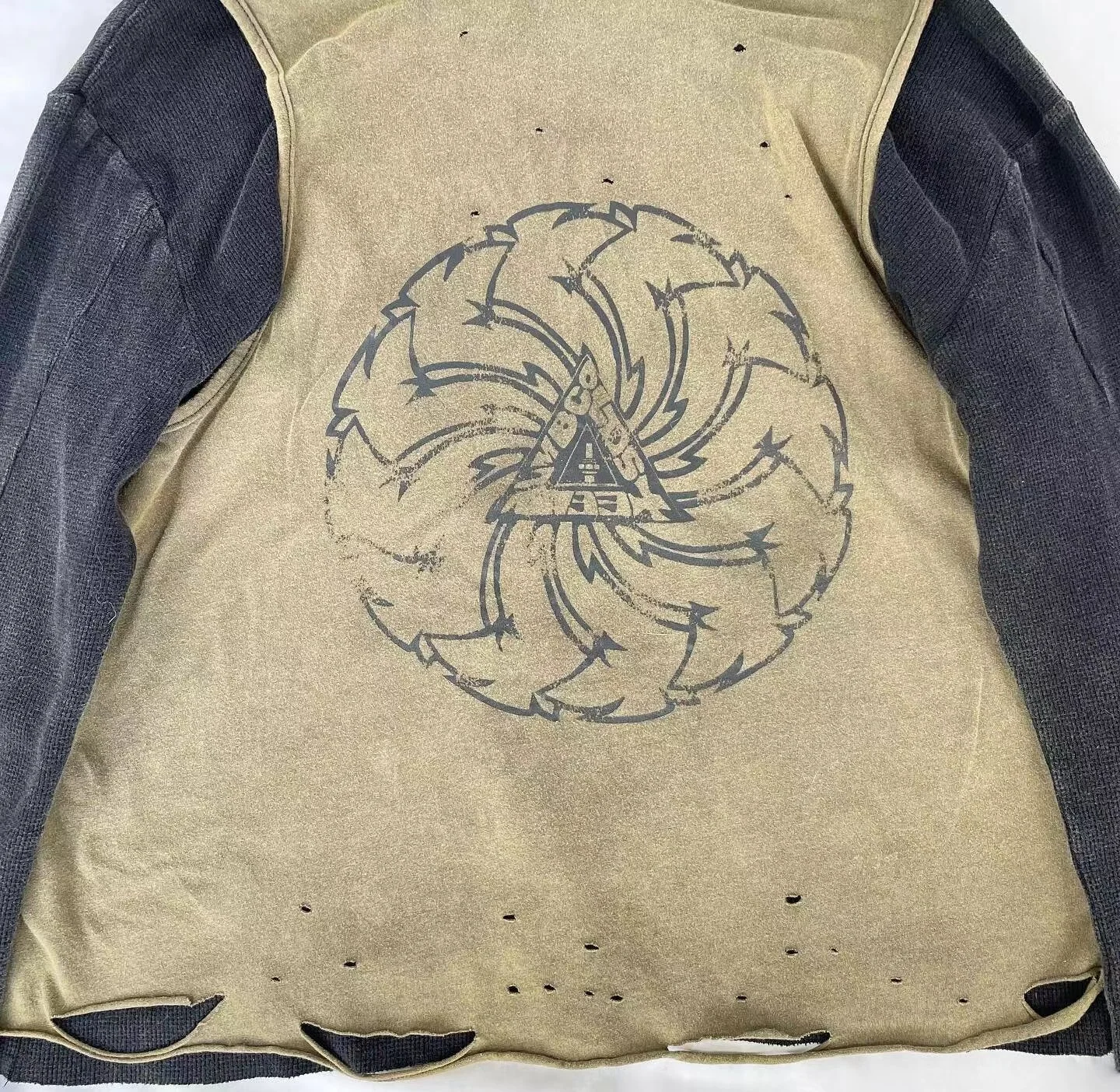 Custom Pullover Sweatshirt Print Ripped 100% Cotton Double Layer Waffle Knit Distressed Vintage Stone Acid Wash Crop Hoodie Men gallery 4