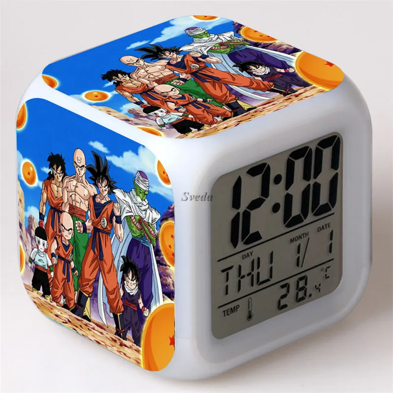 Hot Anime DragonBall Clock LCD Alarm Clock Colors Changing Thermometer Night Glowing Cube Digital Clock