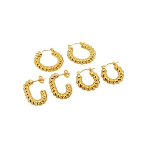 Trendy 18K Gold Plated Stainless Steel Geometric Chunky Hoop Earrings Certified with Micro Insert for Women Wedding Gift Jewelry