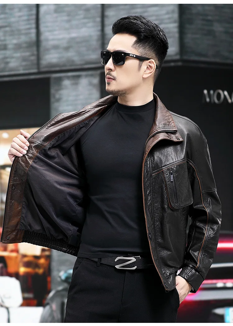Vintage Men's Leather Bomber Jacket Warm Winter Biker Coat_voghion.com