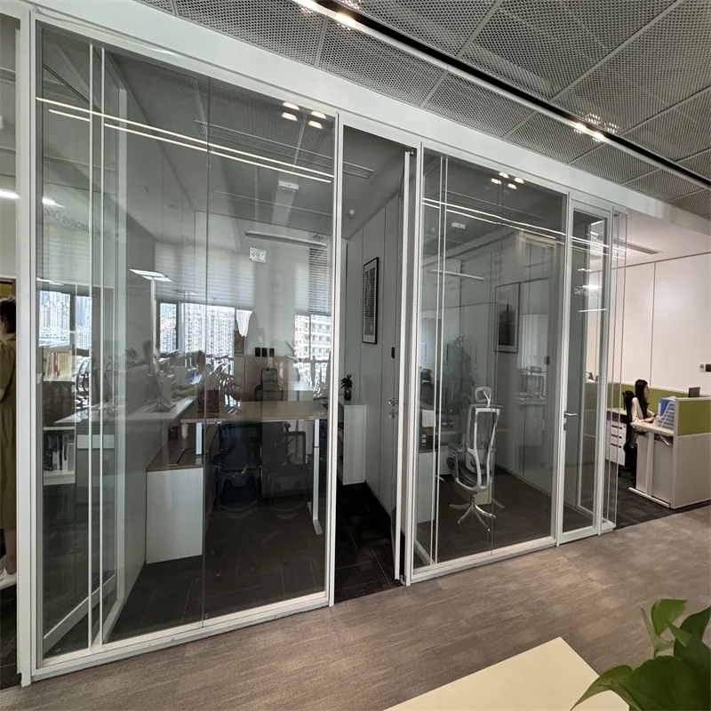 product 90mm wall thickness aluminum frame steel keel panoramic double glass partition for luxury residential lobbies-6