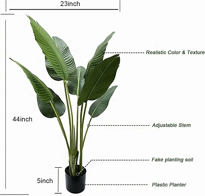 Artificial Birds of Paradise Palm Pot Plant Faux Banana Travelers Palm Trees Fake Traveler Banana Tree for Indoor Outdoor Decor