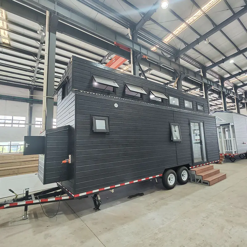 Australian Standard Light Steel Prefabricated Tiny House on Wheels With WPC Board Wall Prefab House with Trailer